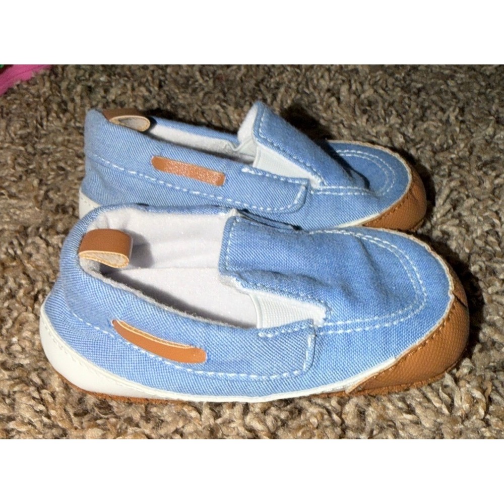 Target Baby Boy Light Blue Corduroy Soft Sole Slip On Dress Shoes  0-6 Months